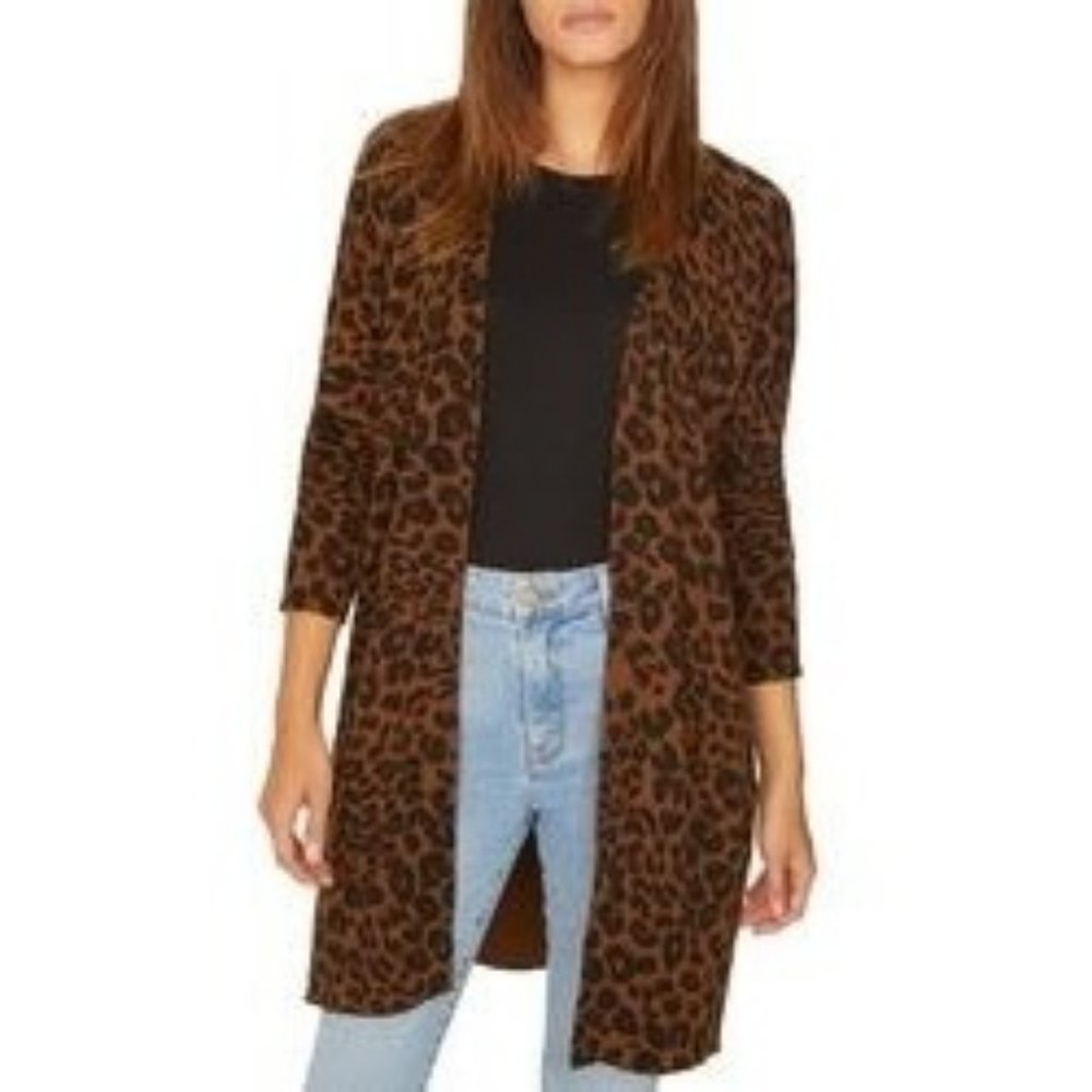 Sanctuary M Lenox Animal Print Open Front Duster Cardigan Sweater